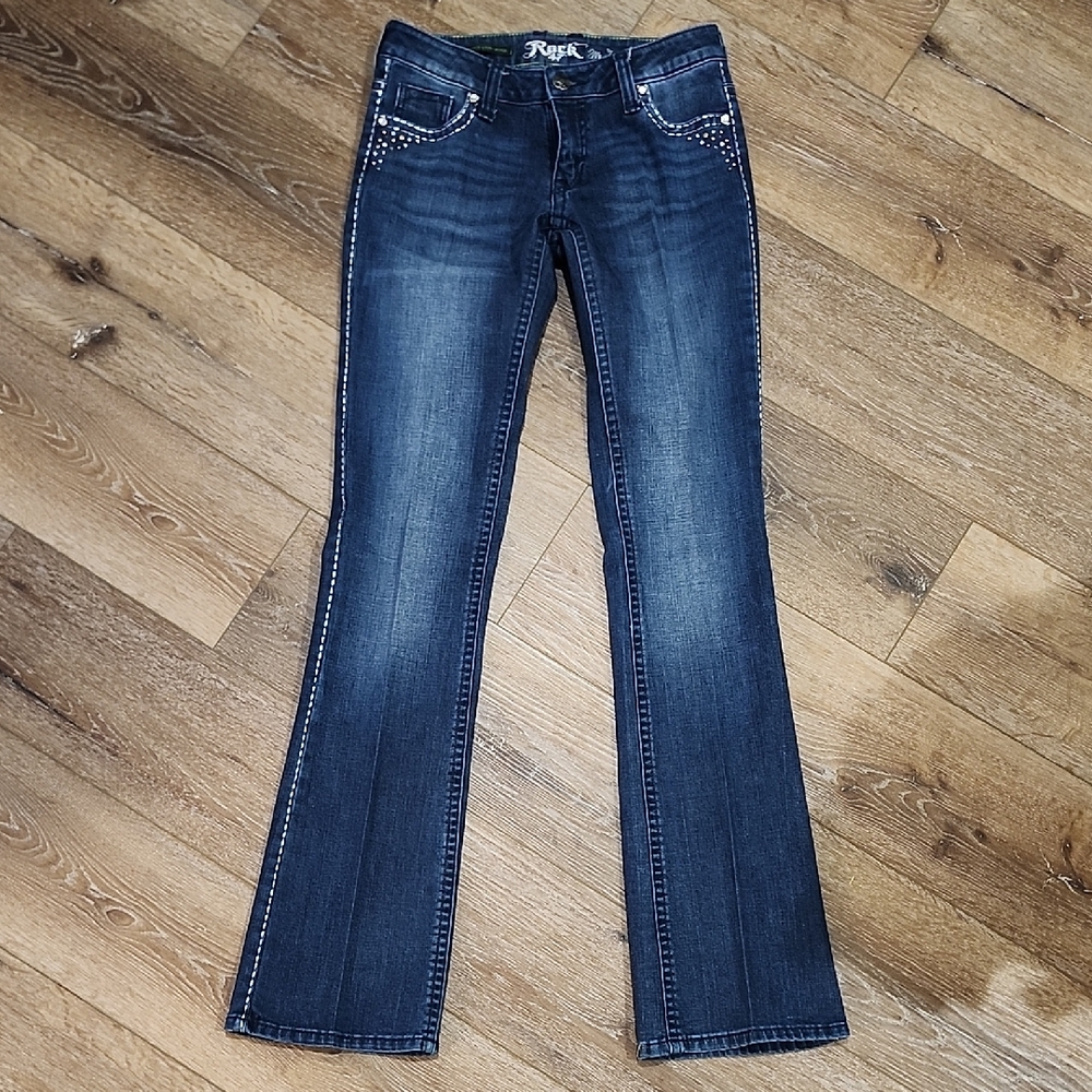 EUC Wrangler Rock 47 Ultra Low Rise Bootcut Jeans Long Inseam 34" Sz 26 Cowgirl